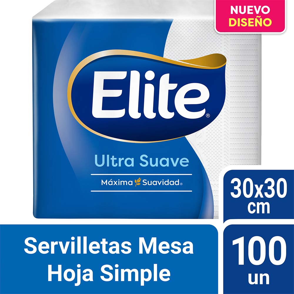 Servilletas Ultra Suave Hoja Simple 30x30 Cm x 100 Un Elite
