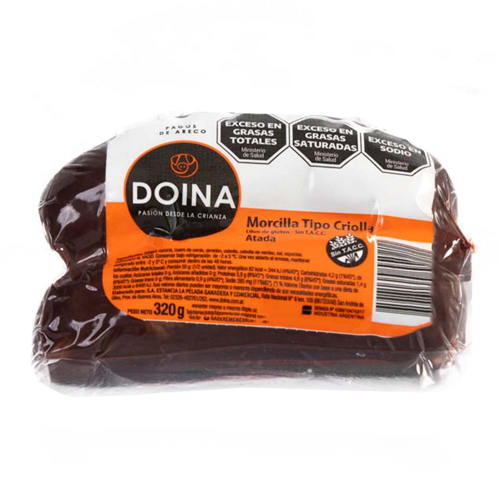 Morcilla Tipo Criolla 320 Grs x 2 Un Doina