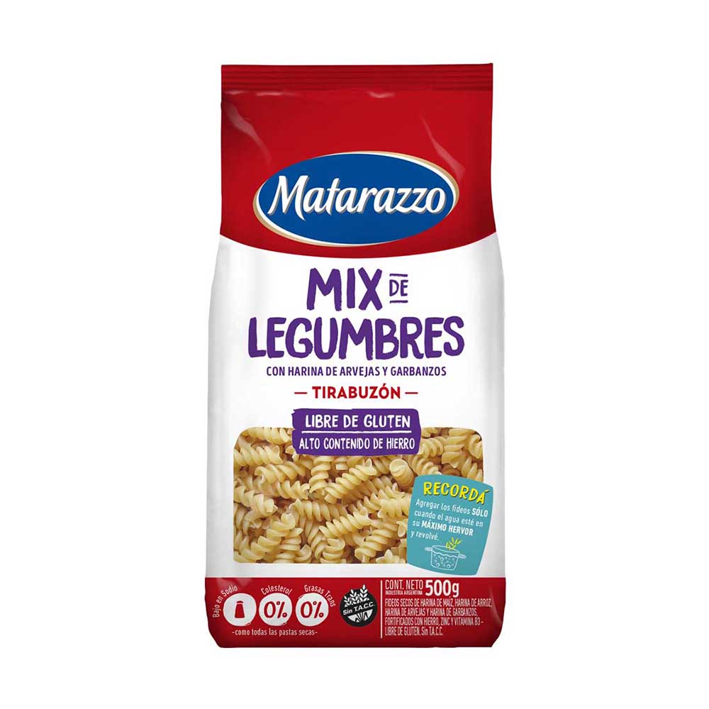 Fideos Tirabuzón Mix de Legumbres 500 Grs Matarazzo