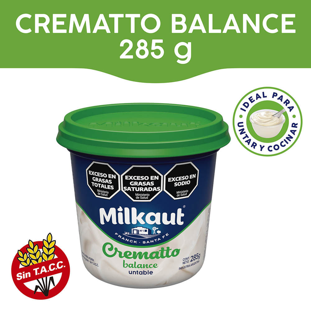 Queso Untable Crematto Balance 0.285 Kg Milkaut