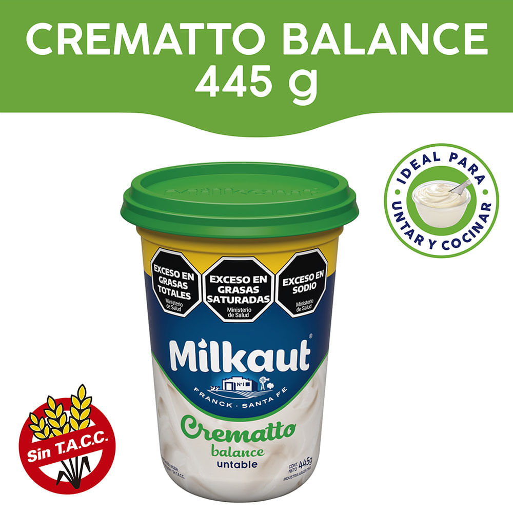 Queso Untable Crematto Balance 0.445 Kg Milkaut