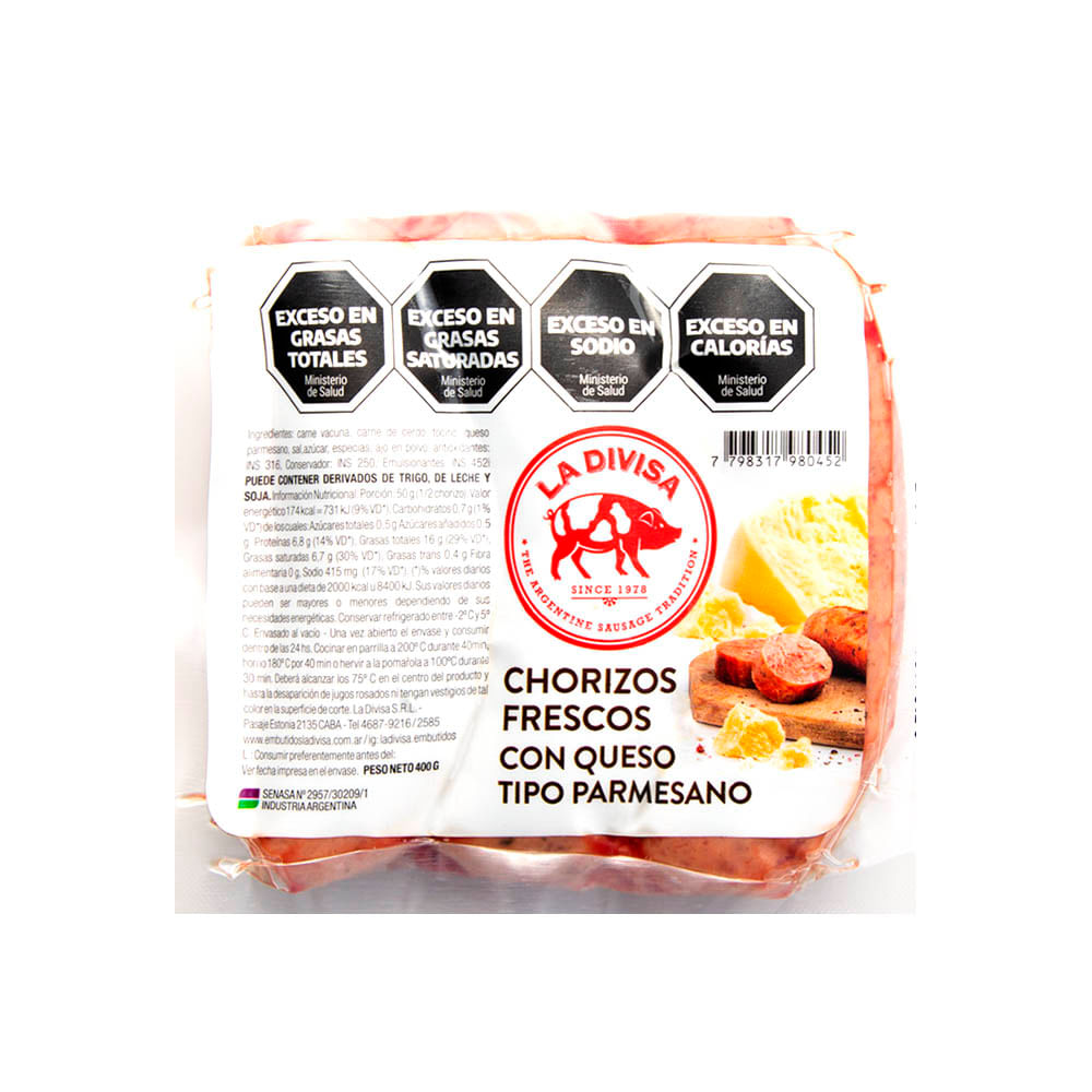 Chorizo de Vacuno y Cerdo Sabor Queso 400 Grs La Divisa