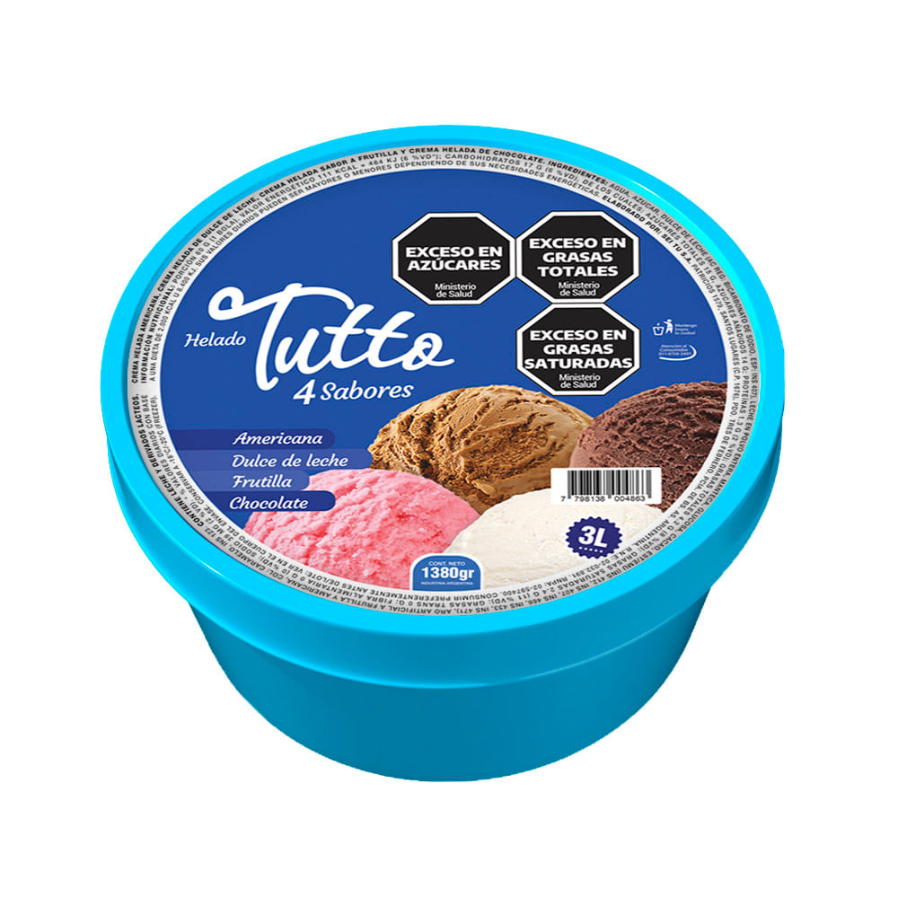 Helado Sabor Americana Dulce de leche Frutilla y Chocolate Familiar 3 Lts Tutto