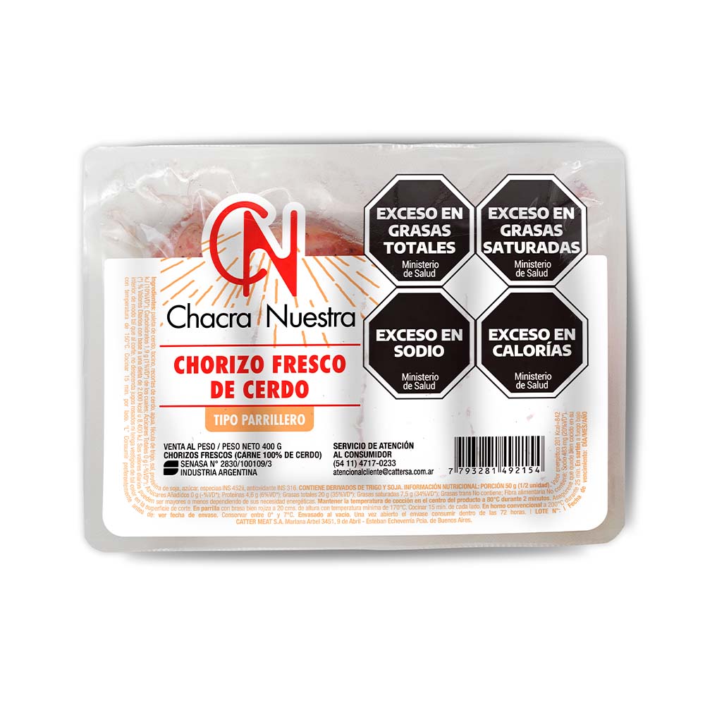 Chorizo de Cerdo Parrillero 400 Grs x 4 Un Chacra Nuestra