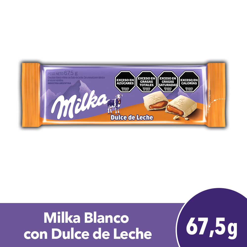 Chocolate Blanco Sabor dulce de leche 67,5 Grs Milka