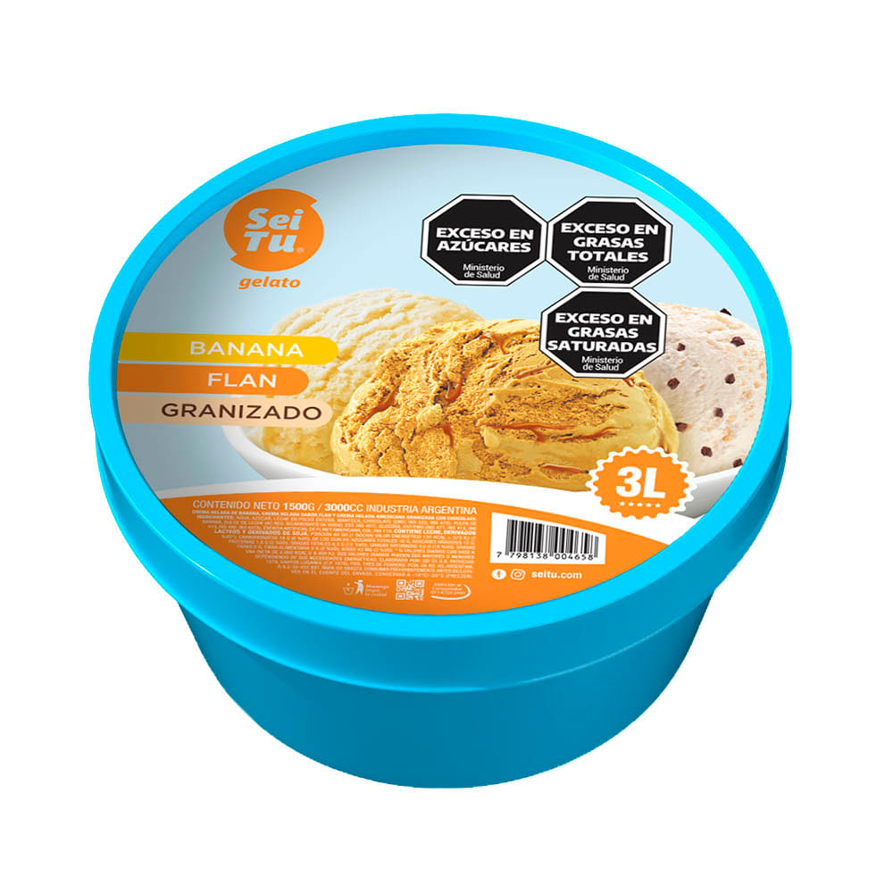 Helado Sabor Banana, Flan y Granizado Familiar 3 Lts Sei Tu