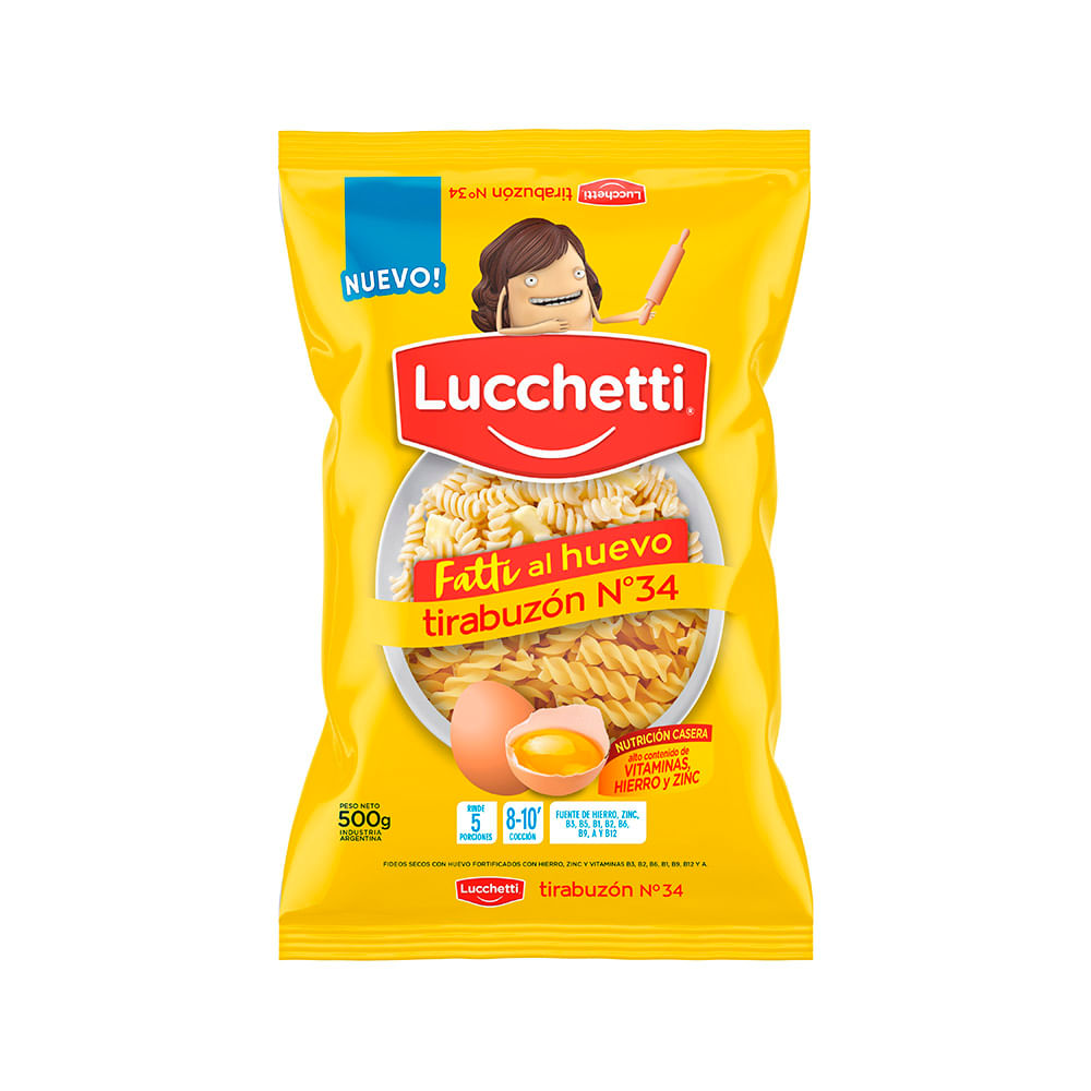 Fideos Tirabuzón al Huevo N°34 500 Grs Lucchetti