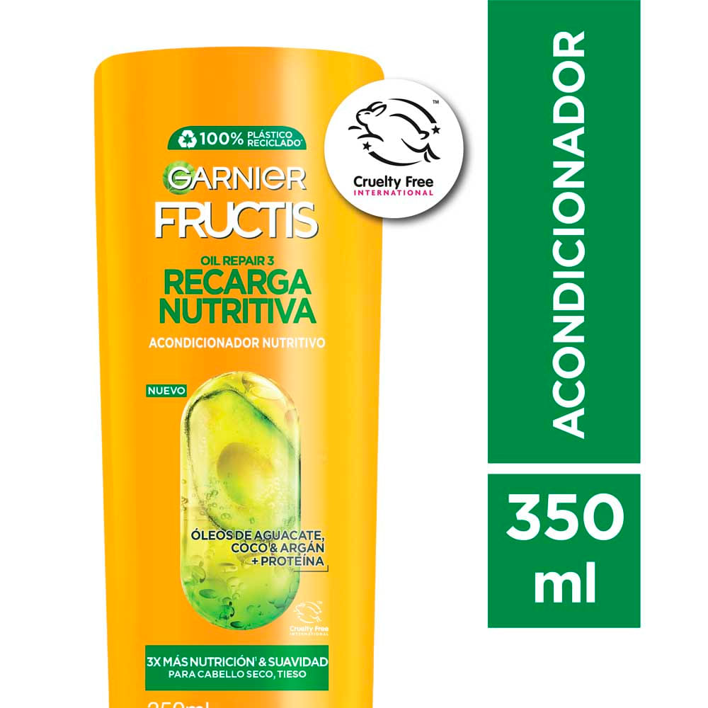 Acondicionador Recarga Nutritiva Oil Repair 3 con Óleos de Aguacate Coco y Argán 350 Ml Fructis