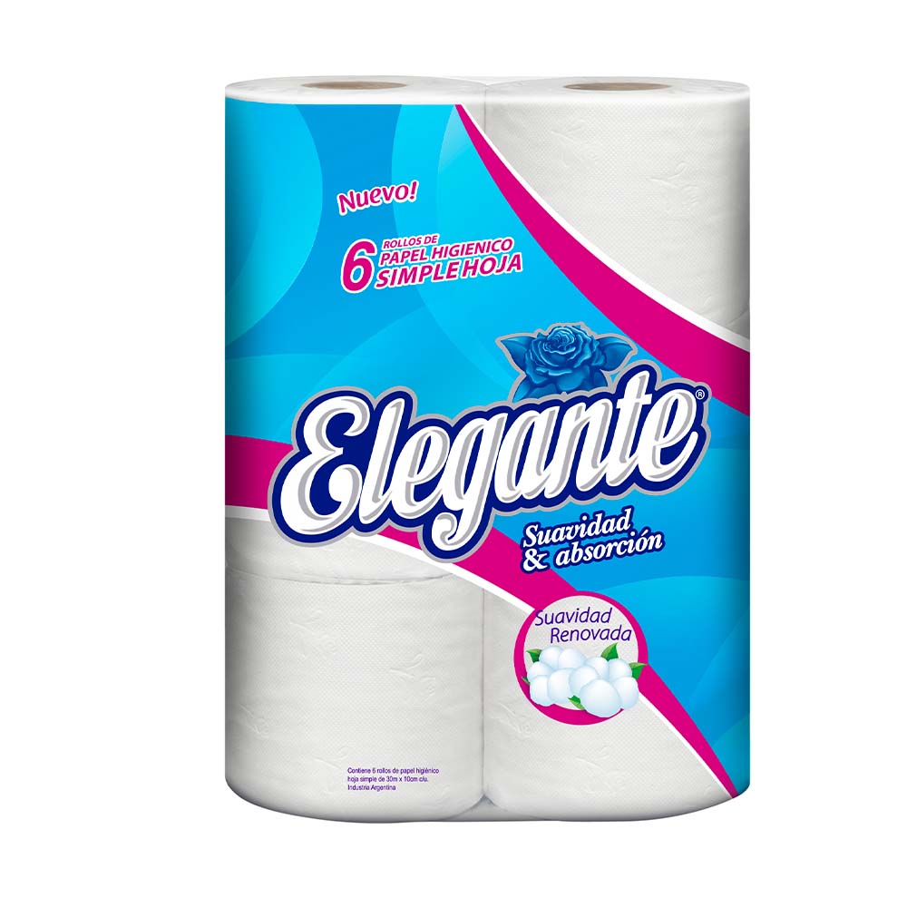 Papel Higiénico Simple Hoja 30 Mts x 6 Un Elegante