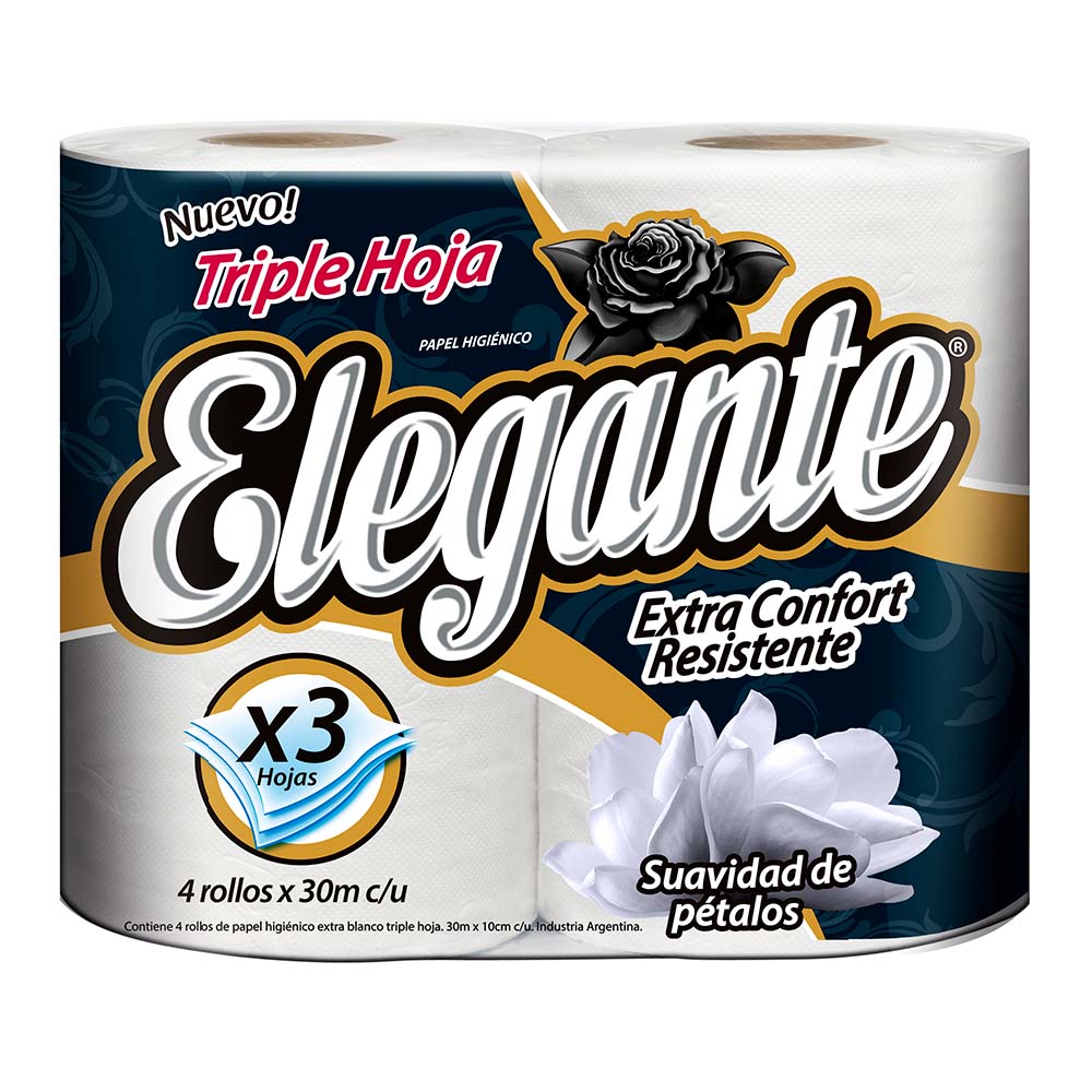 Papel Higiénico Triple Hoja 30 Mts x 4 Un Elegante