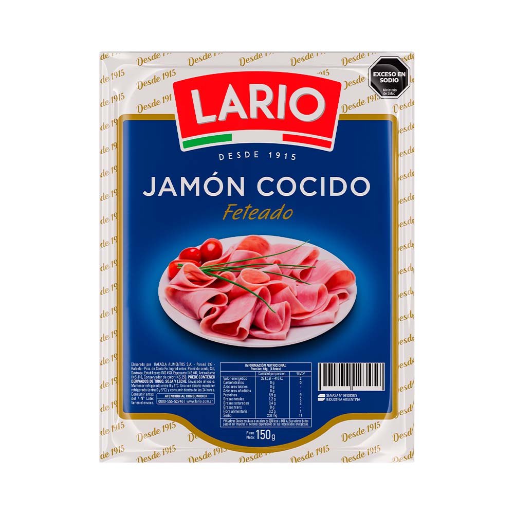 Jamón Cocido Cerdo Feteado 150 Grs Lario