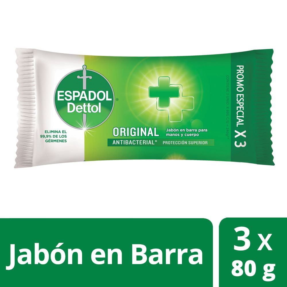 Jabón de Tocador Antibacterial Original 80 Grs x 3 Un Espadol