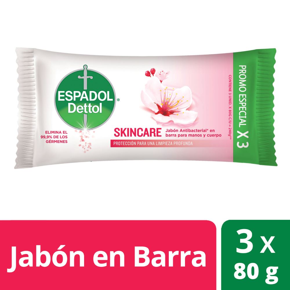 Jabón de Tocador Antibacterial Skincare 80 Grs x 3 Un Espadol
