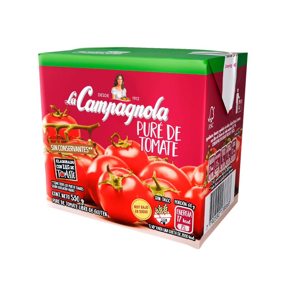 Puré de Tomate Clásico 530 Grs La Campagnola