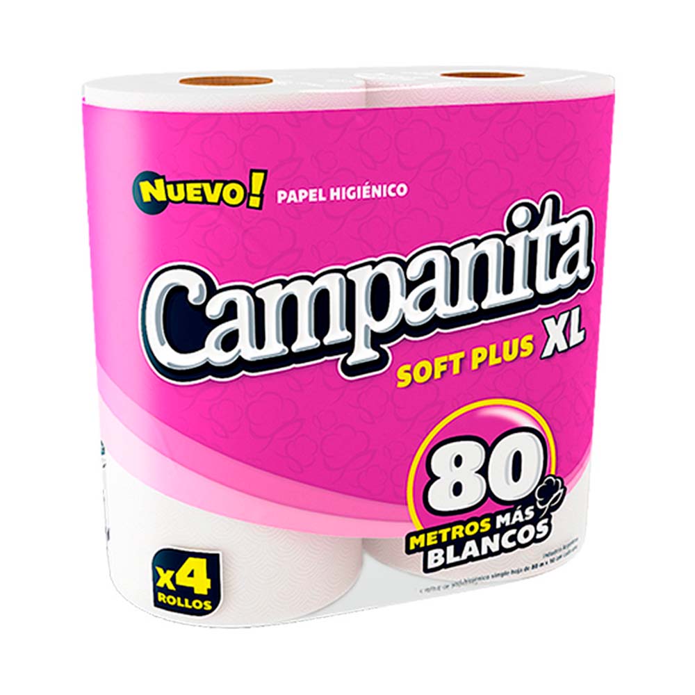 Papel Higiénico Hoja Simple 80 Mts x 4 Un Campanita