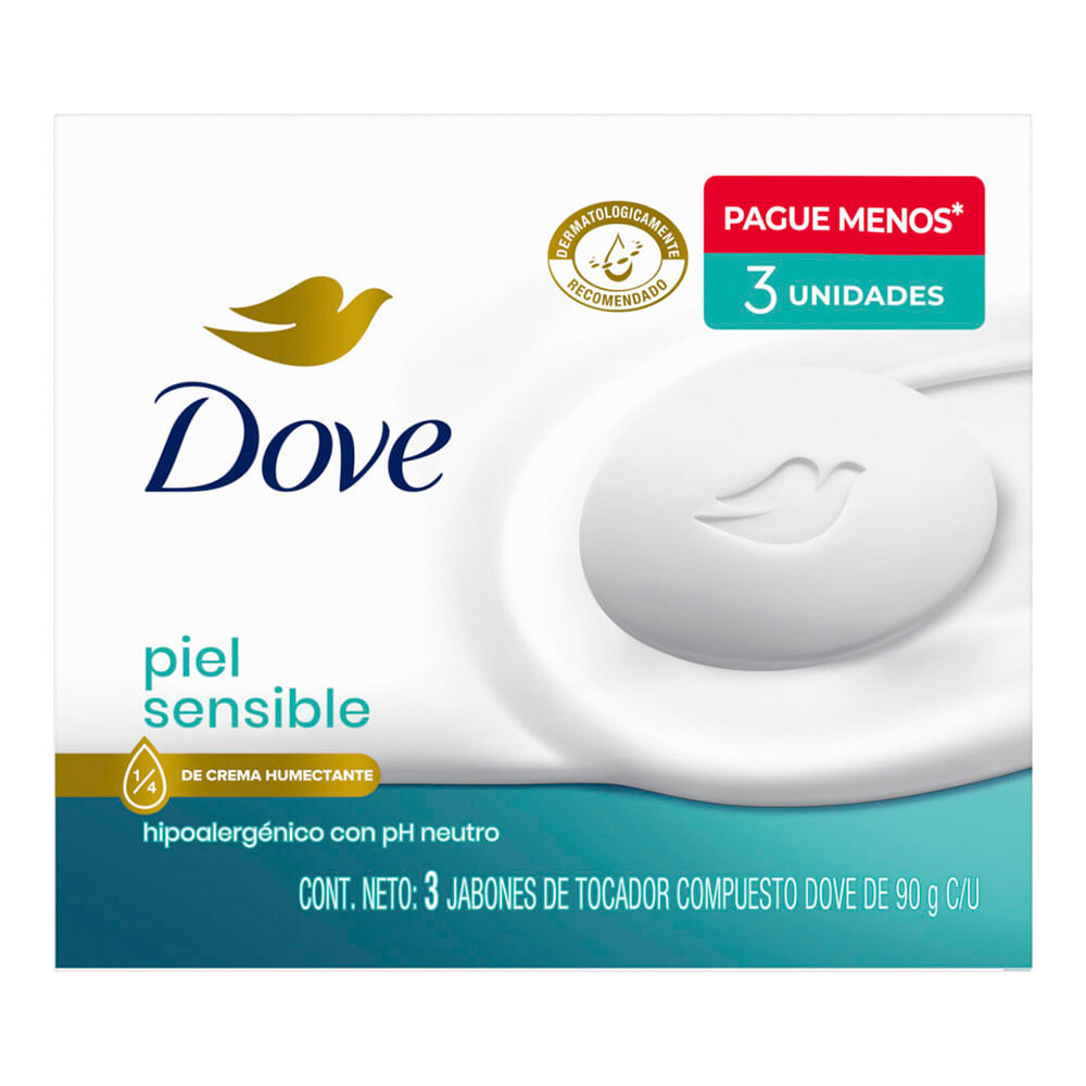 Jabón de Tocador Piel Sensible 90 Grs x 3 Un Dove