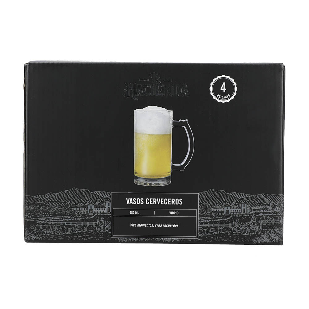 Chopp Cerveza Transparente Vidrio 14,8 x 7,6 x 8 Cm x 4 Un La Hacienda