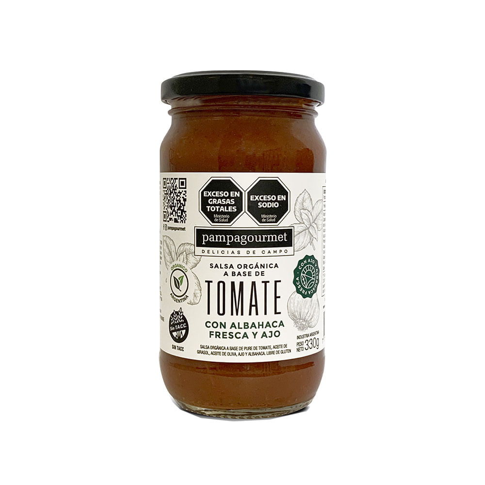 Salsa de Tomate Sabor Albahaca y Ajo 330 Grs Pampa Gourmet