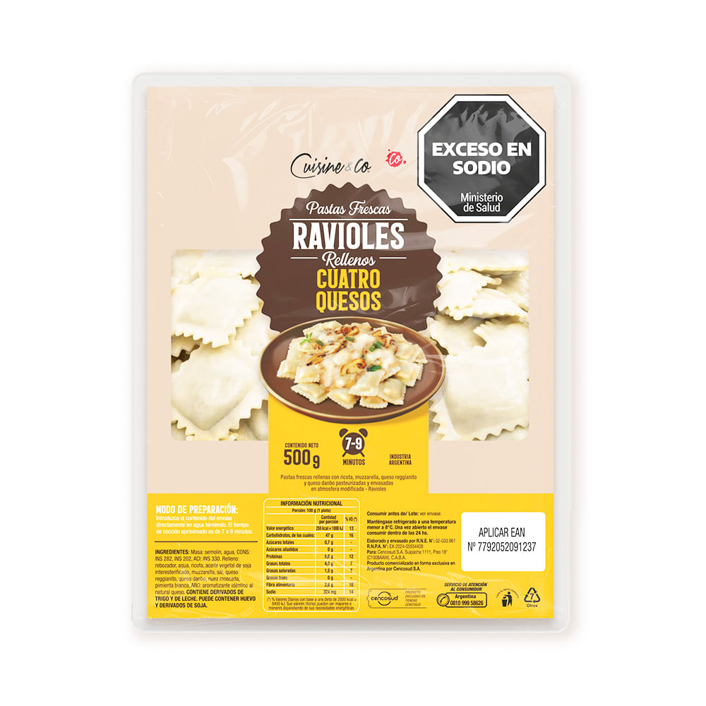 Ravioles 4 Quesos 500 Grs Cuisine & Co