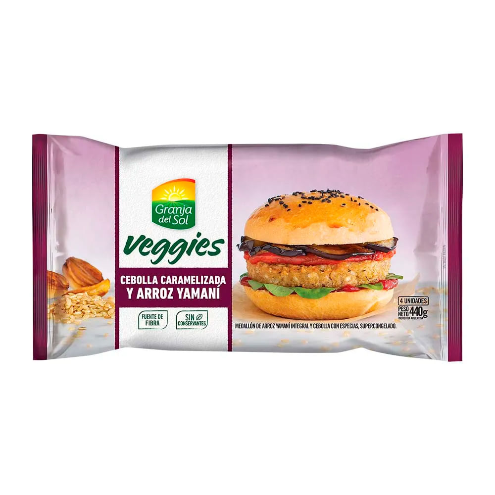 Medallones de Verduras Sabor Cebolla Caramelizada y Arroz Yamaní 440 Grs x 4 Un Granja del Sol