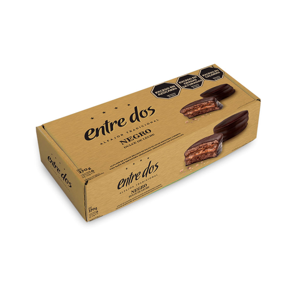 Alfajores Negros Sabor Dulce de Leche 270 Grs x 6 Un Entre Dos
