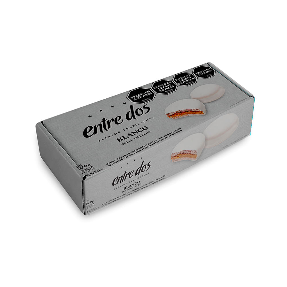 Alfajores Blancos de Dulce de Leche 270 Grs x 6 Un Entre Dos