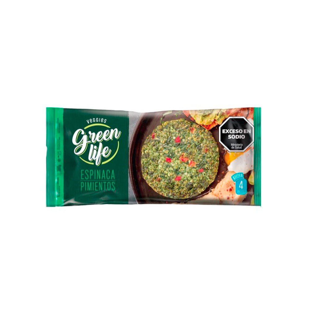 Medallones de Verduras Sabor Espinaca y Pimientos 380 Grs x 4 Un Green Life