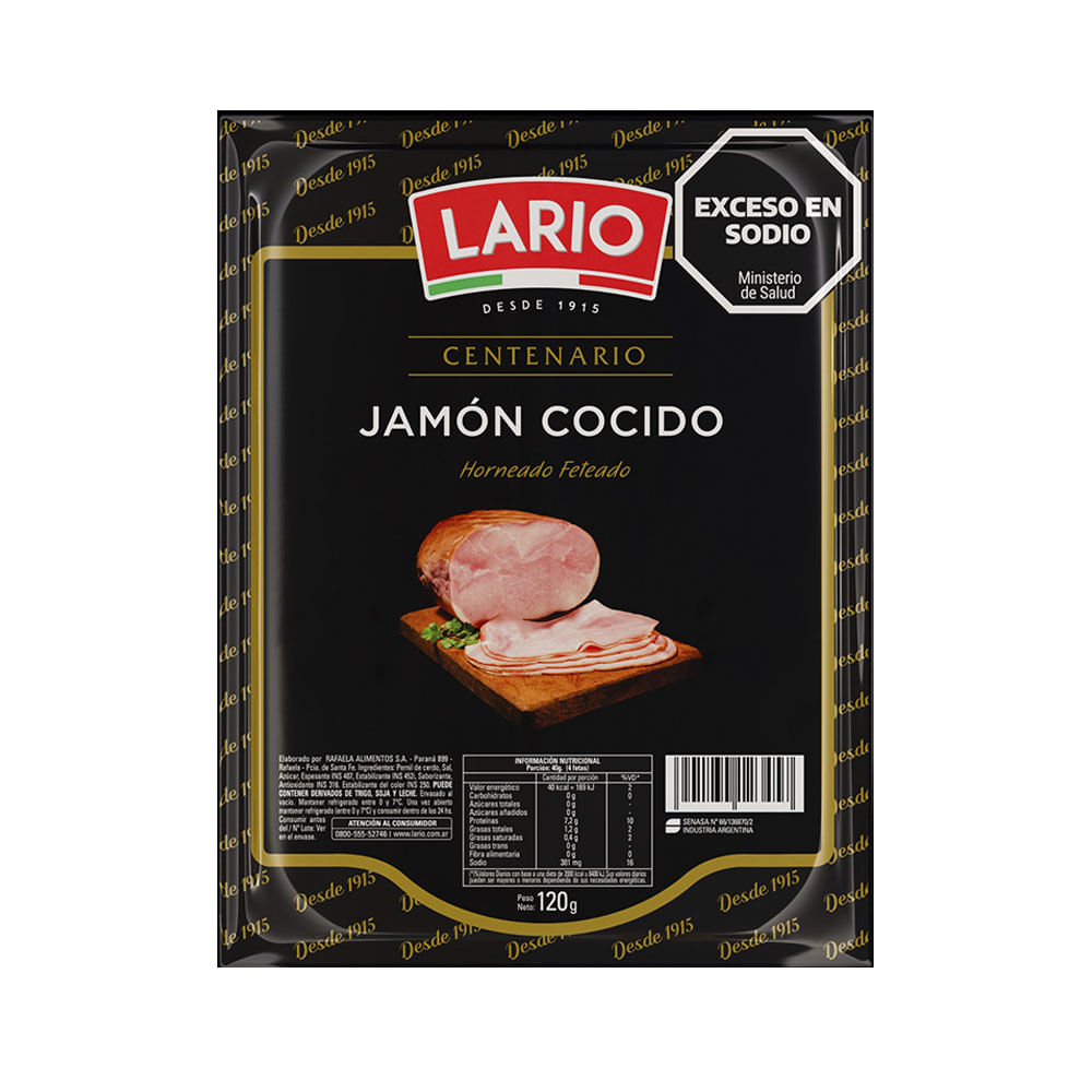 Jamón Cocido Horneado Feteado Sabor Ahumado 120 Grs Lario