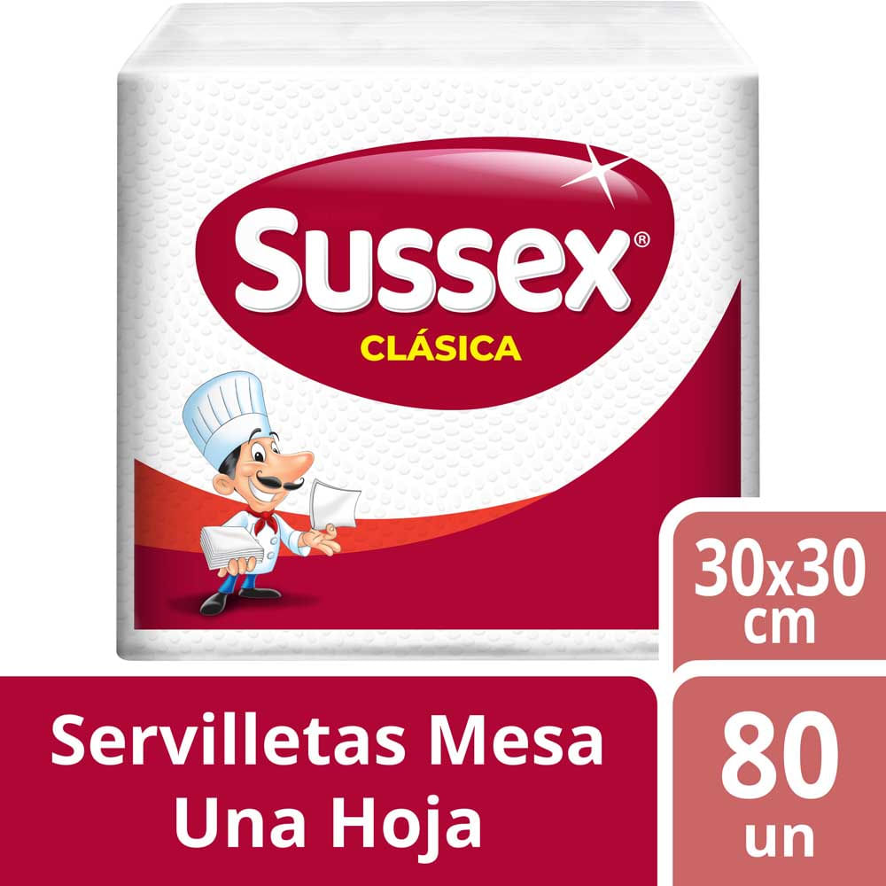 Servilletas Papel Hoja Simple 30x30 Cm x 80 Un Sussex