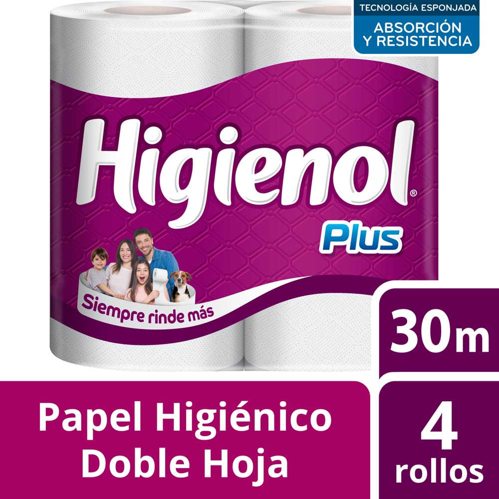 Papel Higiénico Plus Doble Hoja 30 Mts x 4 Un Higienol