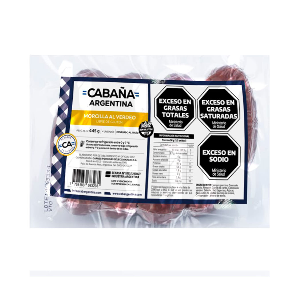 Morcilla al Verdeo 445 Grs x 4 Un Cabaña Argentina