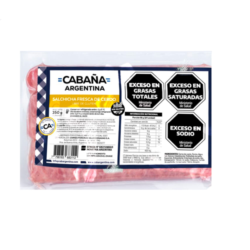 Salchicha Parrillera de Cerdo 350 Grs x 5 Un Cabaña Argentina