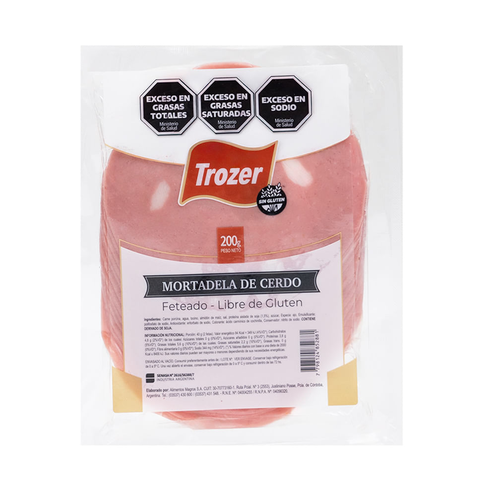 Mortadela de Cerdo Cocido Feteado x 200 Grs Trozer