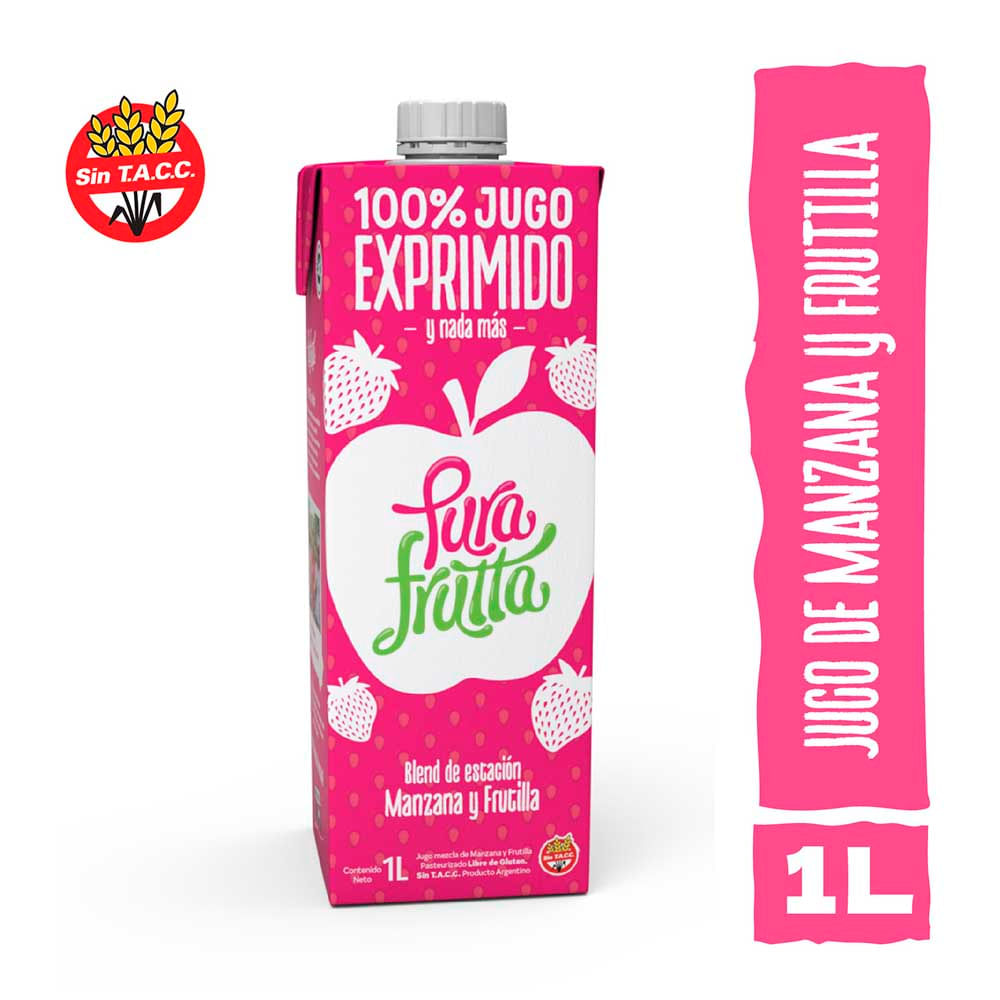 Jugo Exprimido Sabor Manzana y Frutilla 1 Lts Pura Frutta