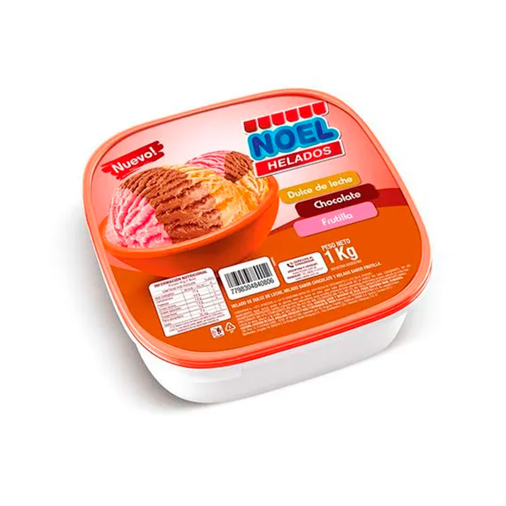 Helado Sabor Dulce de leche, Chocolate y Frutilla x 1 Un 1 Kg Noel