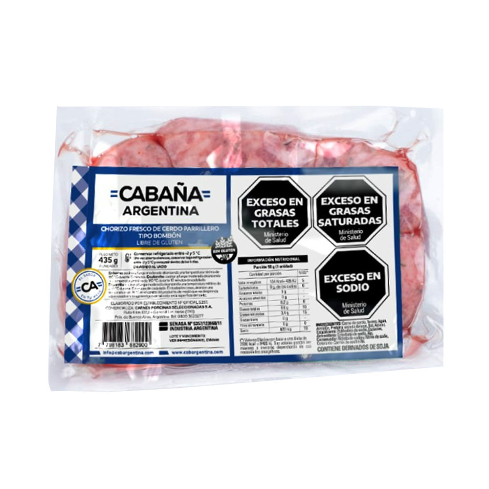 Chorizo Bombón Parrillero Al Vacio -6u - 435grs- Cabaña Argentina