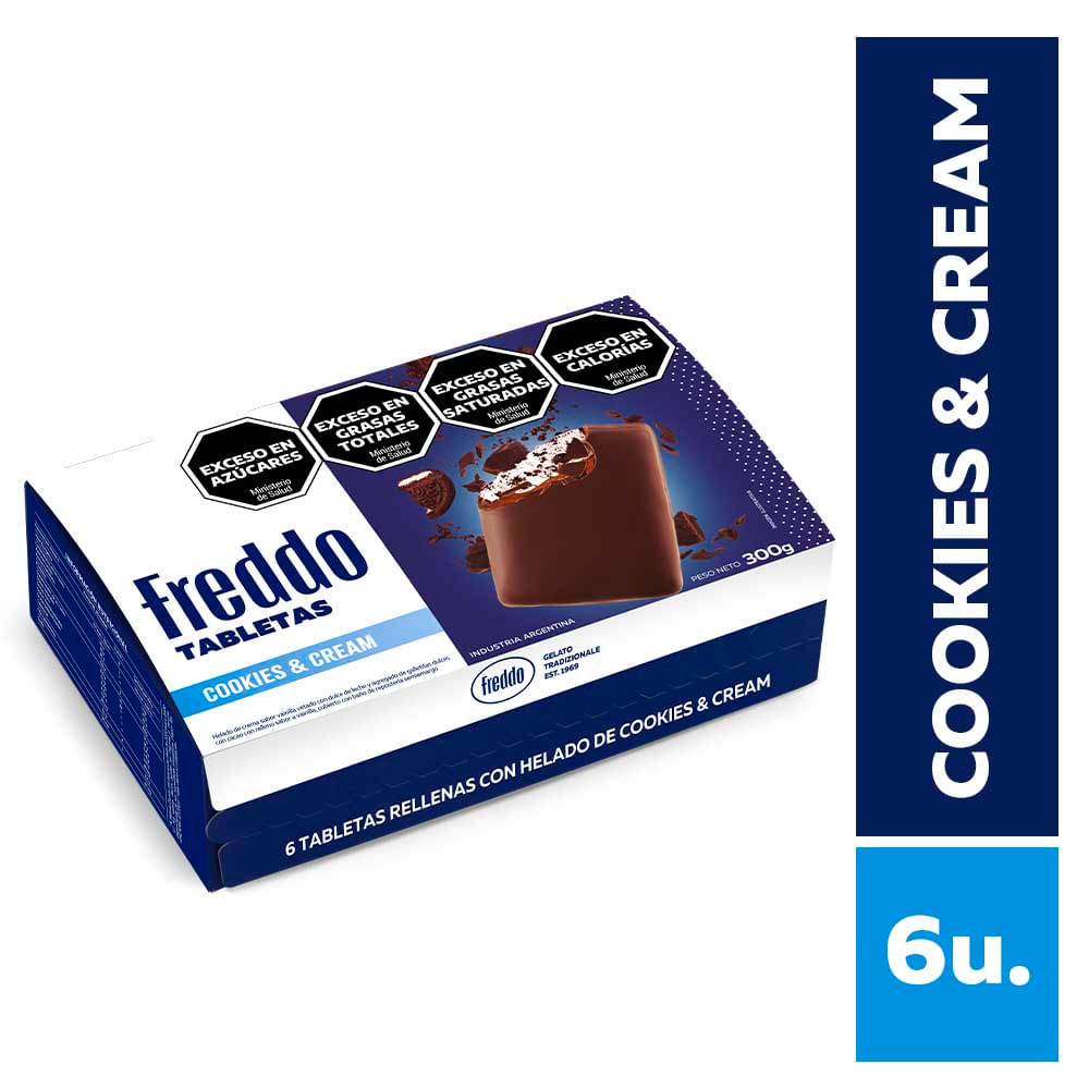 Helado Sabor Cookies y Cream Tabletas x 6 Un 300 Grs Freddo
