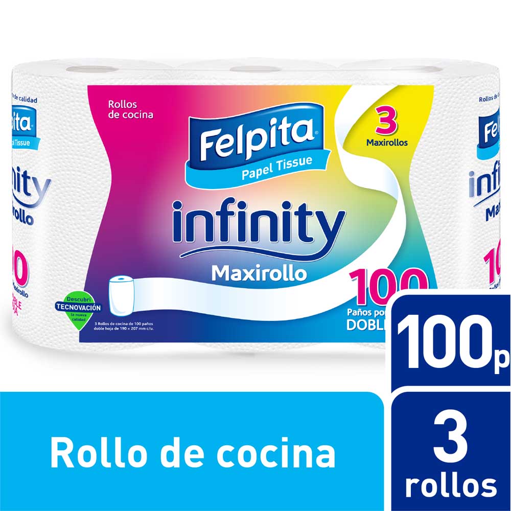 Rollo de Cocina Doble Hoja 100 Paños x 3 Un Felpita