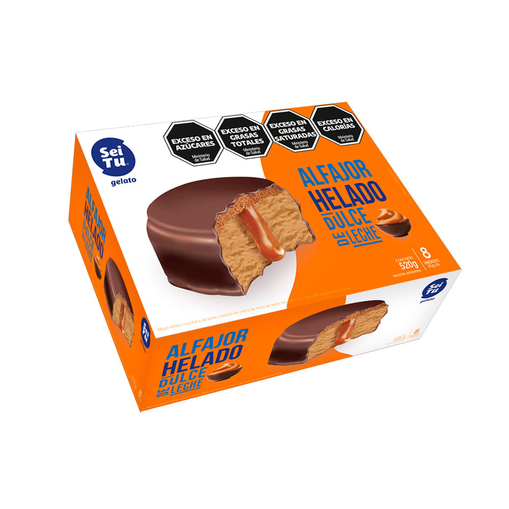 Alfajor Helado Sabor Dulce de Leche Familiar x 8 Un 520 Grs Sei Tu