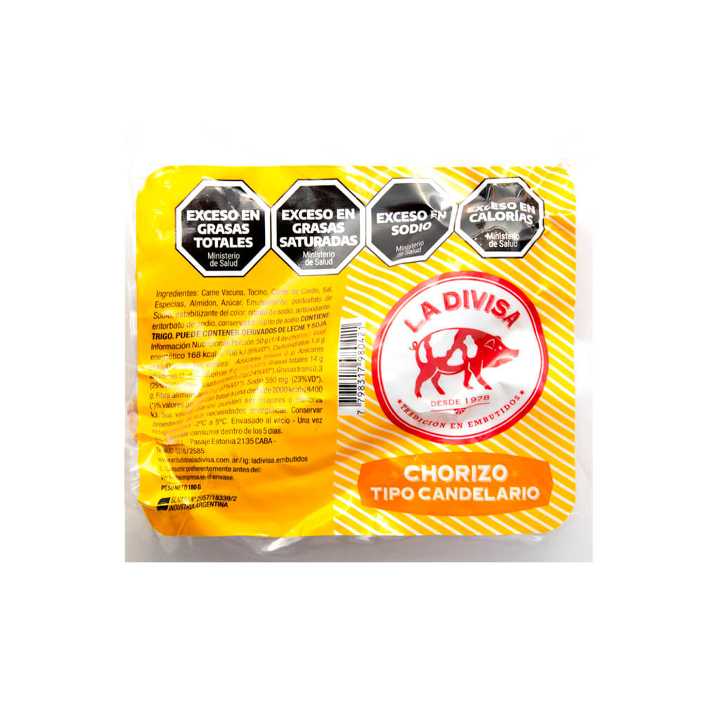 Chorizo Candelario Al Vacio X180 Grs - La Divisa
