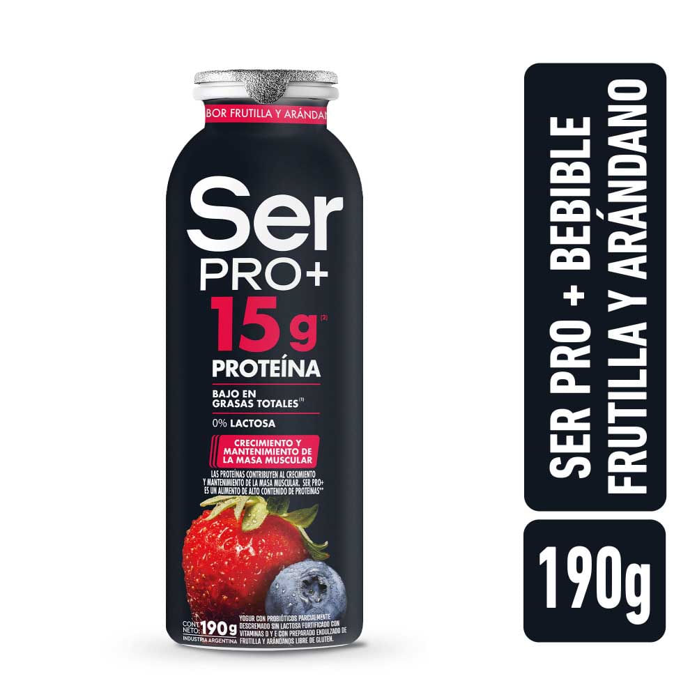 Yogur Pro+ Sabor Frutilla y Arándanos Bebible 190 Grs Ser