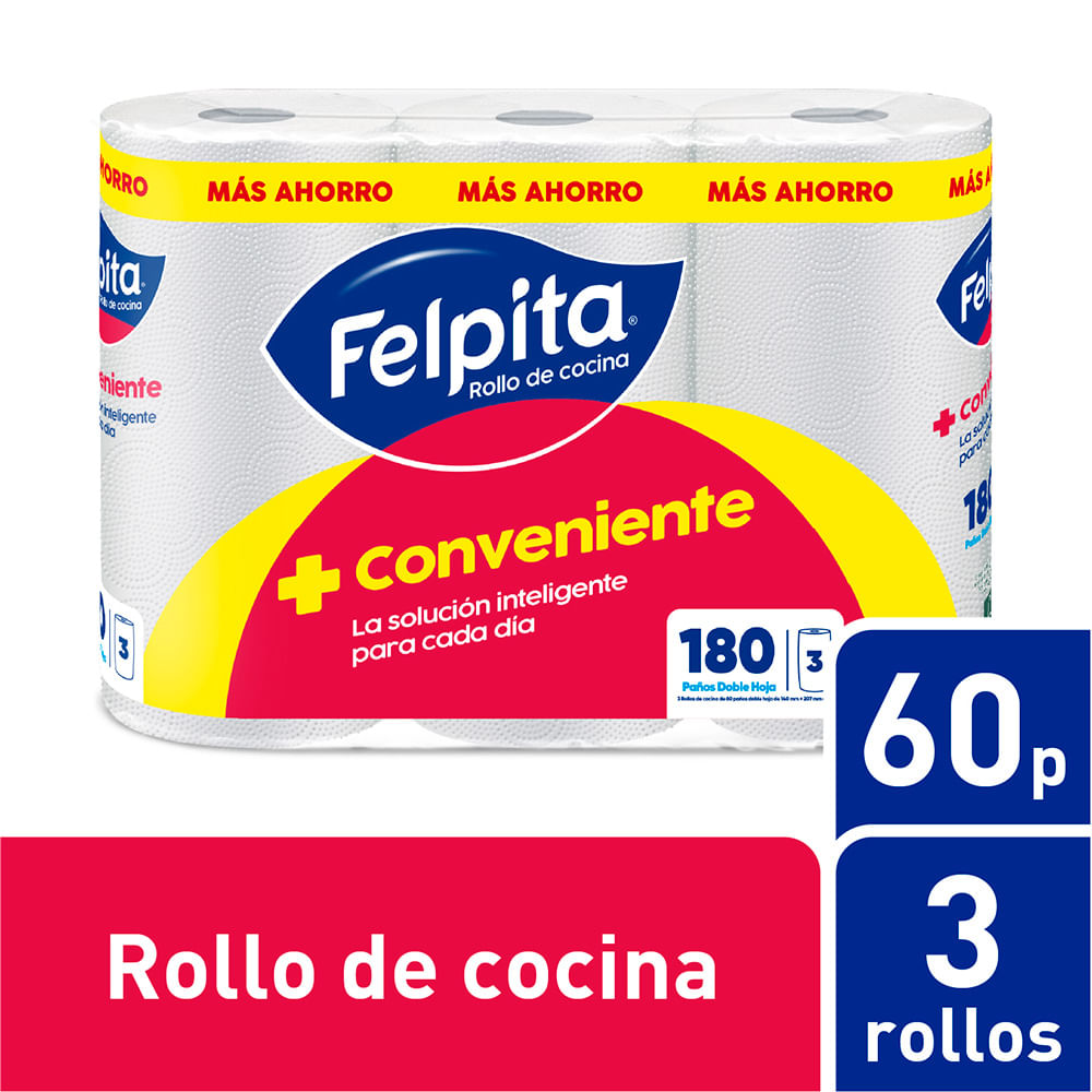 Rollo de Cocina Doble Hoja 180 Un x 3 Un Felpita