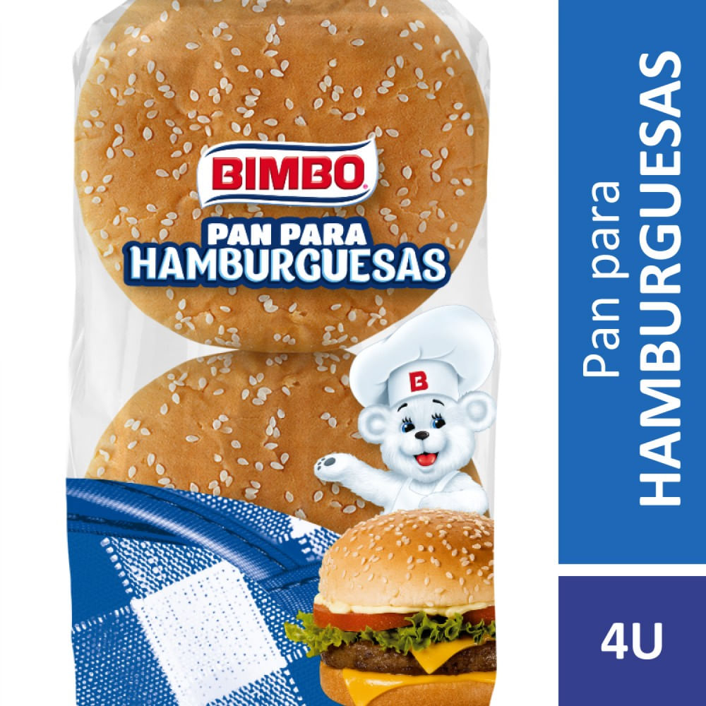 Pan de Hamburguesa Sabor Sésamo 210 Grs x 4 Un Bimbo