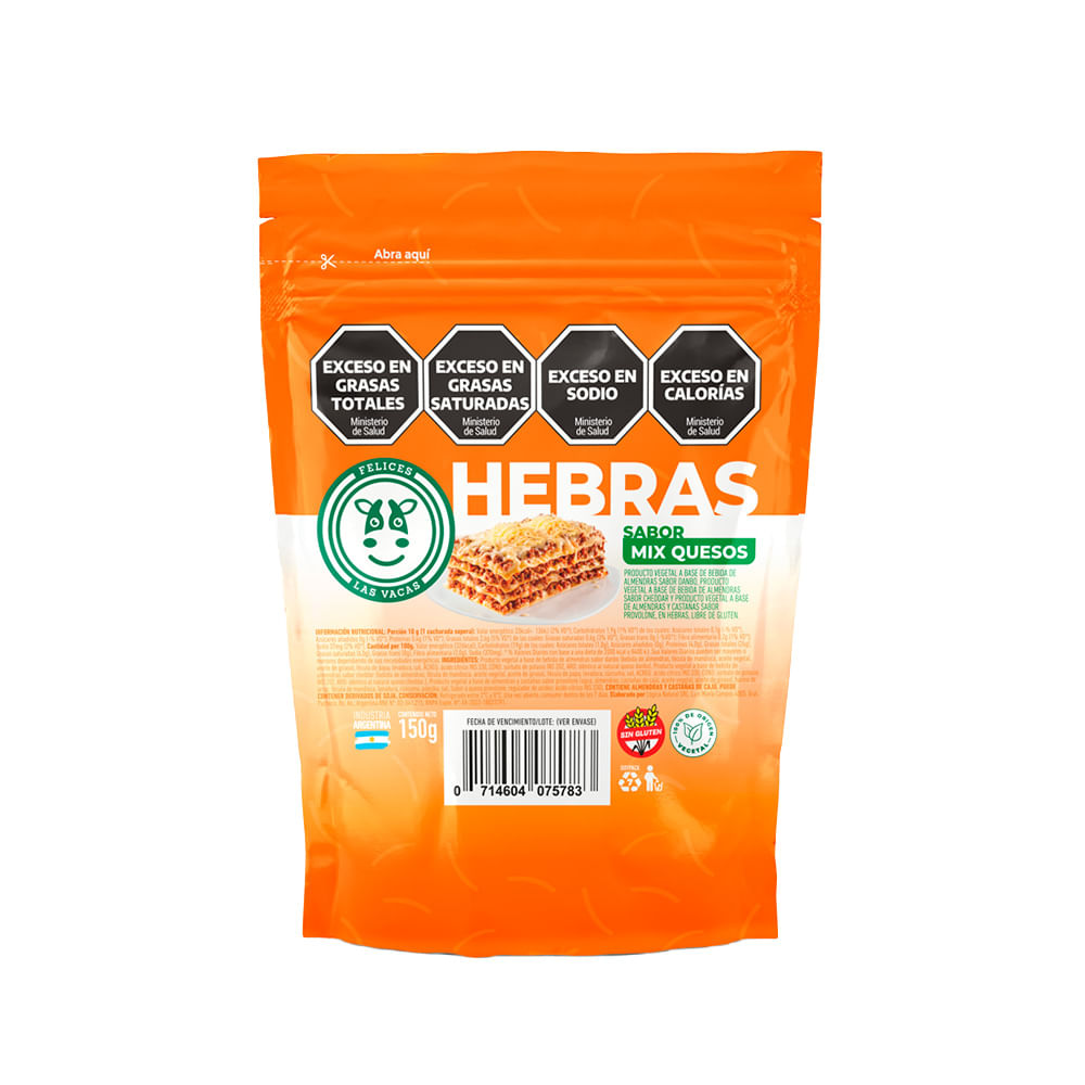 Queso En Hebras Sabor Mix Vegano Felices Las Vacas 150g