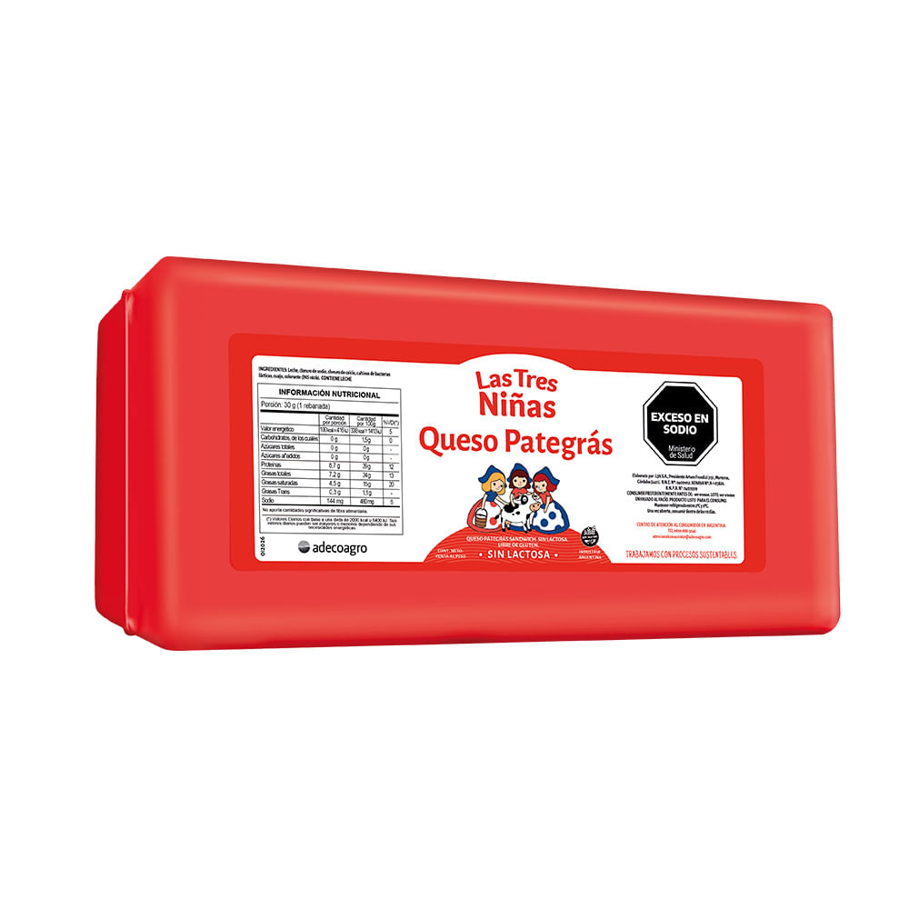 Queso Pategrás Barra Envasado x 1 Kg Las Tres Niñas