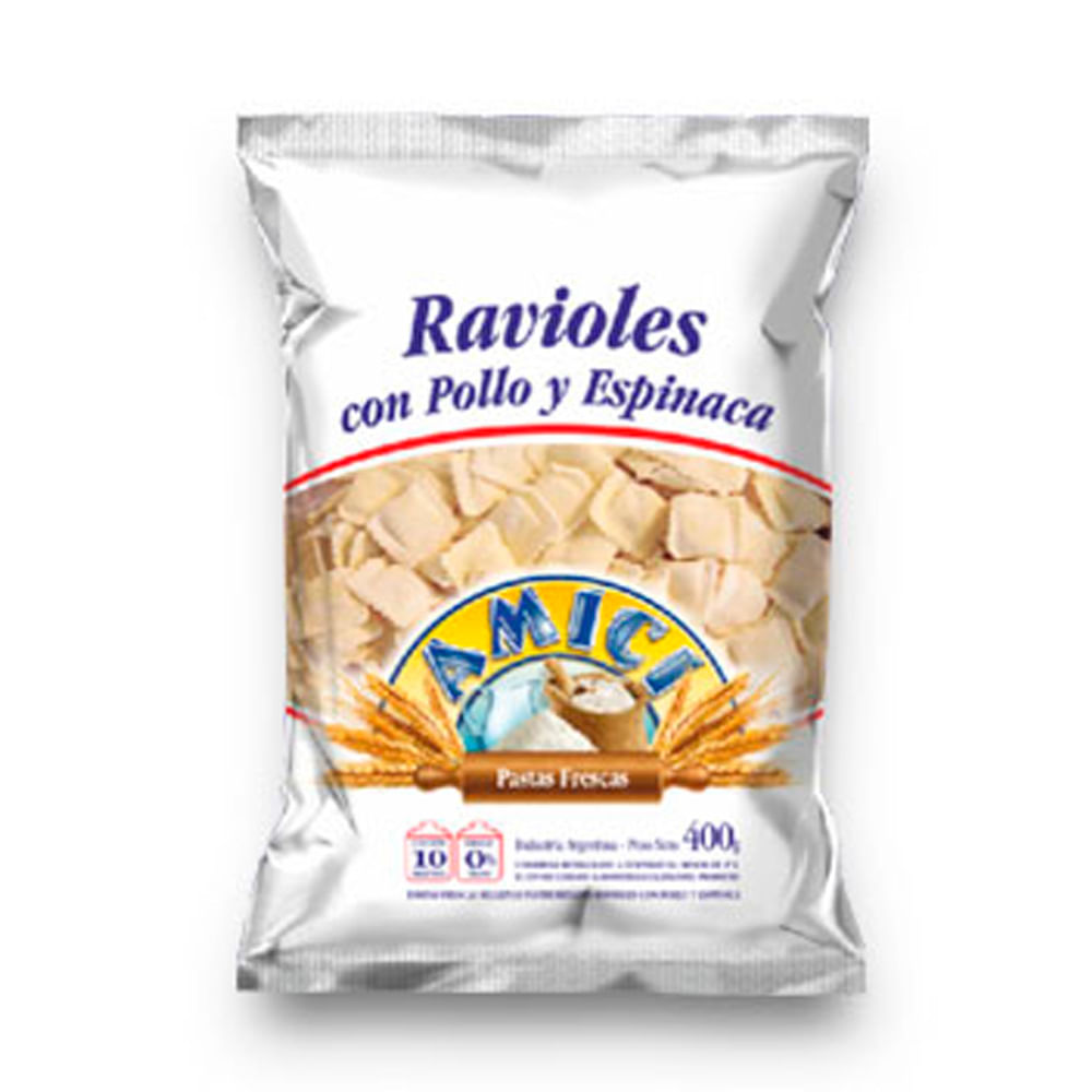 Ravioles de Pollo y Espinaca Frescas 400 Grs Amici