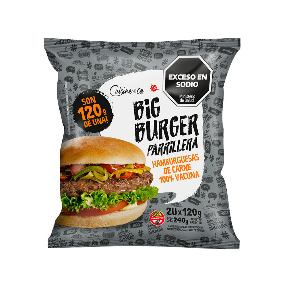Hamburguesa Carne Vacuna Parrillera x 2 Un 240 Grs Cuisine & Co