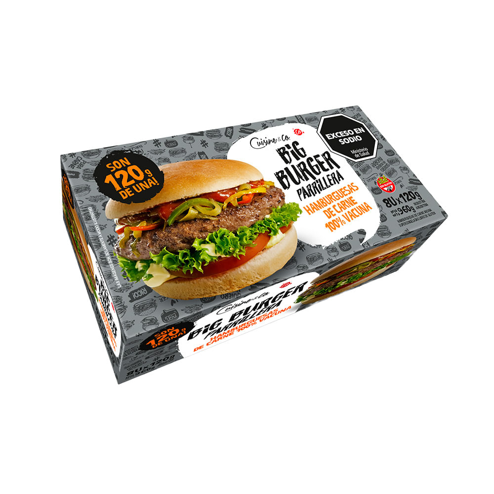 Hamburguesa de Carne Vacuna Parrillera x 8 Un 960 Grs Cuisine & Co