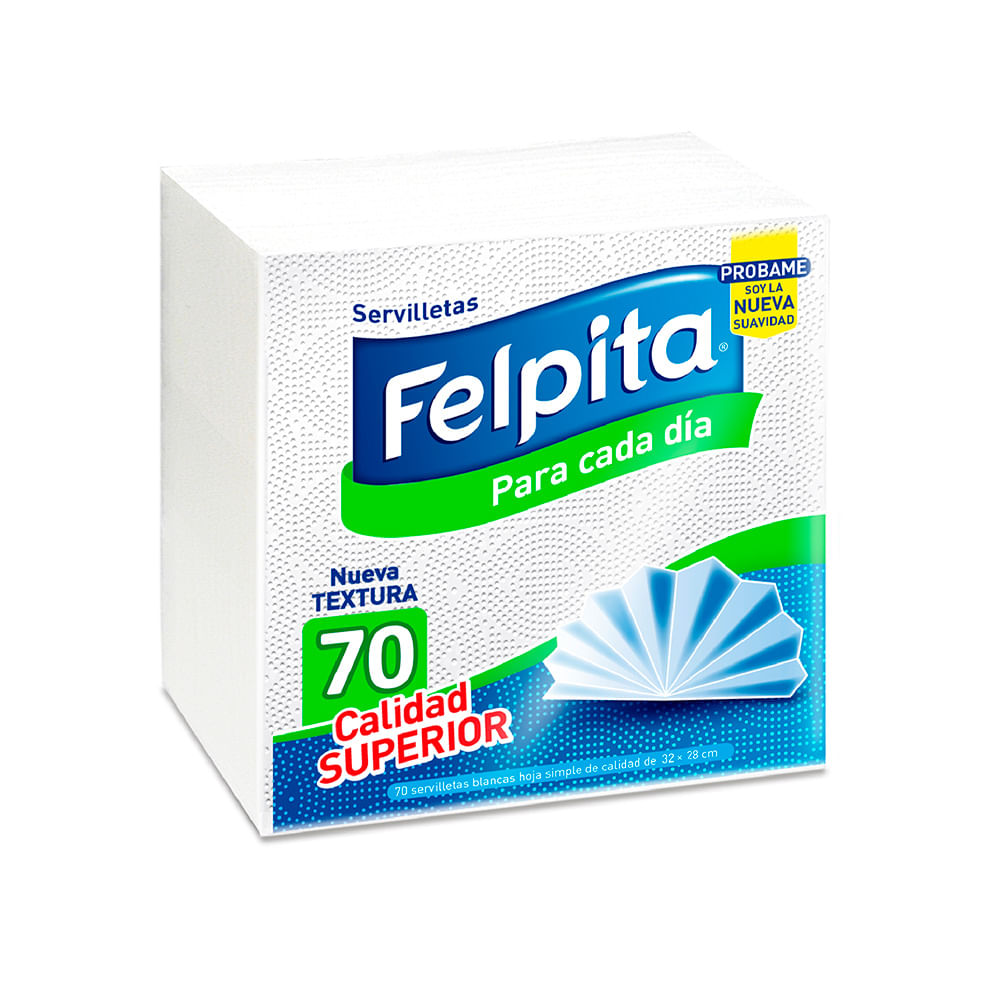 Servilletas de Papel Hoja Simple 32 x 28 Cm x 70 Un Felpita