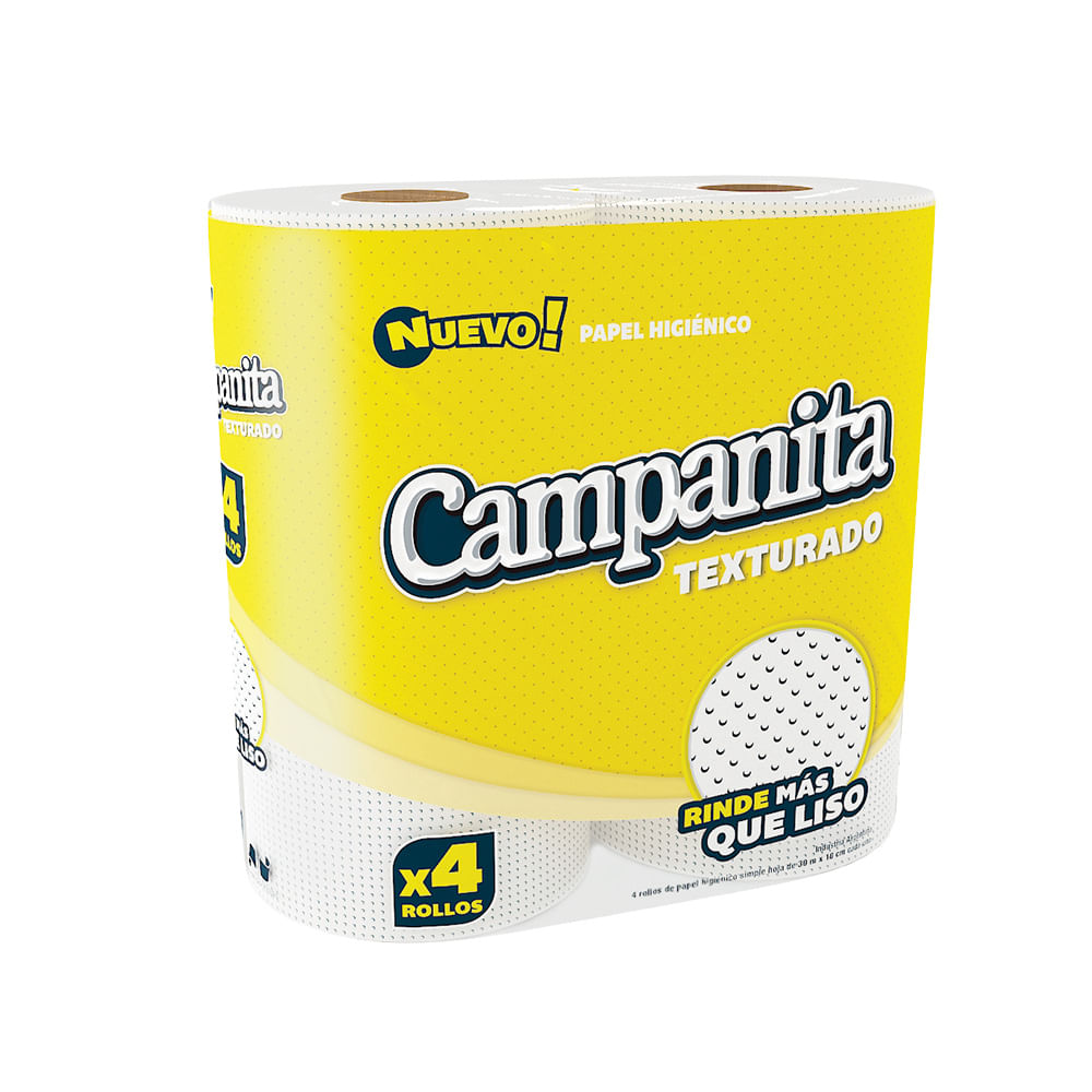 Papel Higiénico Texturado Hoja Simple x 4 Un Campanita